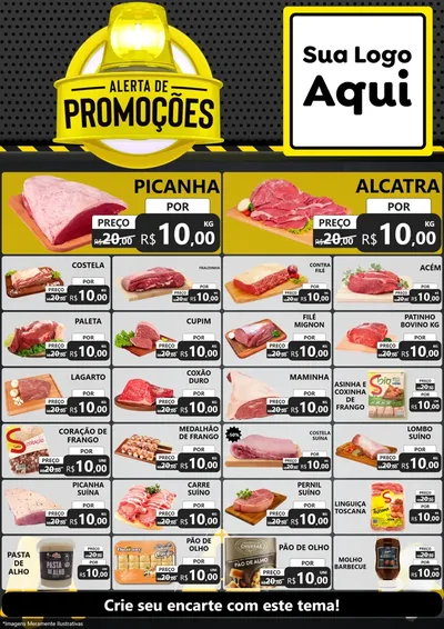 Modelo de Encarte para Encarte A4 Vertical com o tema Alerta de Promoções para Açougue