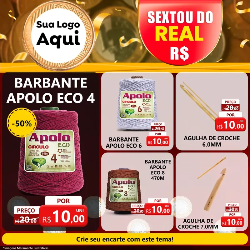 Modelo de Rede Social para Feed Facebook com o tema Sextou do Real para Armarinho e Aviamentos