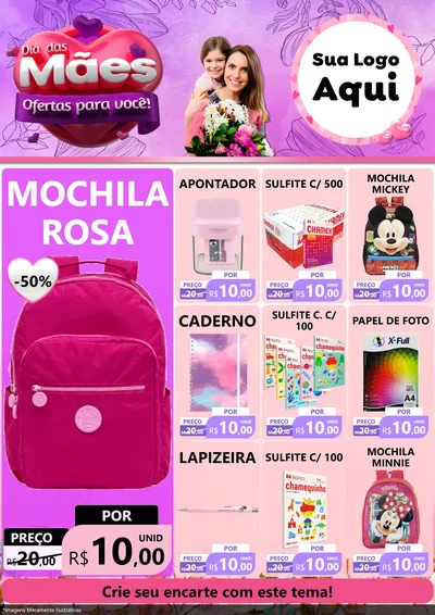Modelo de Encarte para Encarte A4 Vertical com o tema Dia das Mães Ofertas para Você! para Papelaria