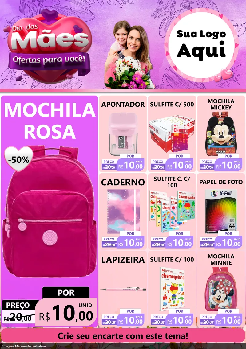 Modelo de Encarte para Encarte A4 Vertical com o tema Dia das Mães Ofertas para Você! para Papelaria