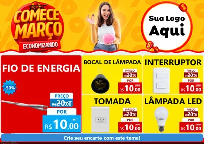 Modelo de Encarte para Encarte A4 Horizontal com o tema Comece Março Economizando para Materiais Elétricos
