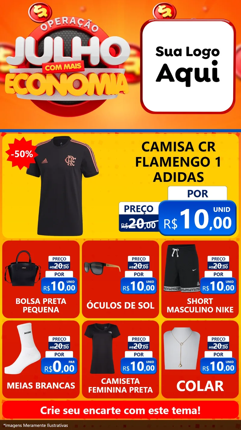 Modelo de Rede Social para Stories com o tema Operação Julho Com Mais Economia para Roupas e acessórios