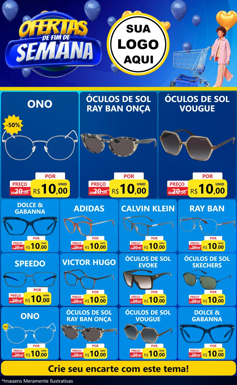 Modelo de Encarte para Encarte Grande com o tema Ofertas de Fim de Semana para Óticas