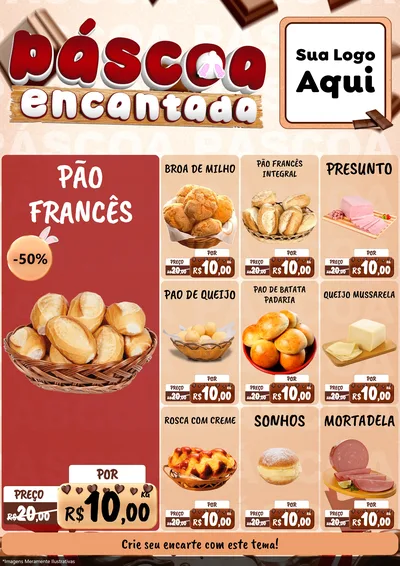 Modelo de Encarte para Encarte A4 Vertical com o tema Páscoa Encantada para Padaria