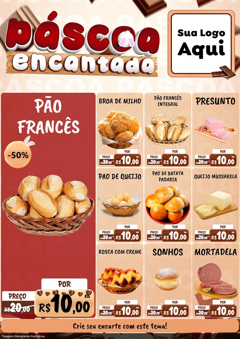 Modelo de Encarte para Encarte A4 Vertical com o tema Páscoa Encantada para Padaria