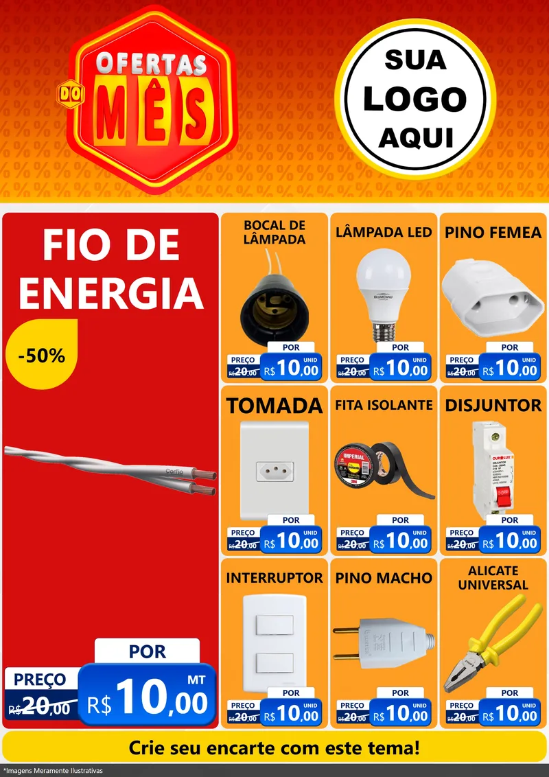Modelo de Encarte para Encarte A4 Vertical com o tema Ofertas do Mês para Materiais Elétricos