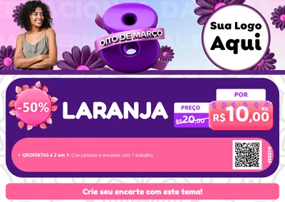 Modelo de Cartaz para Cartaz A4 Horizontal com o tema Oito de Março - Dia da Mulher para Hortifrúti