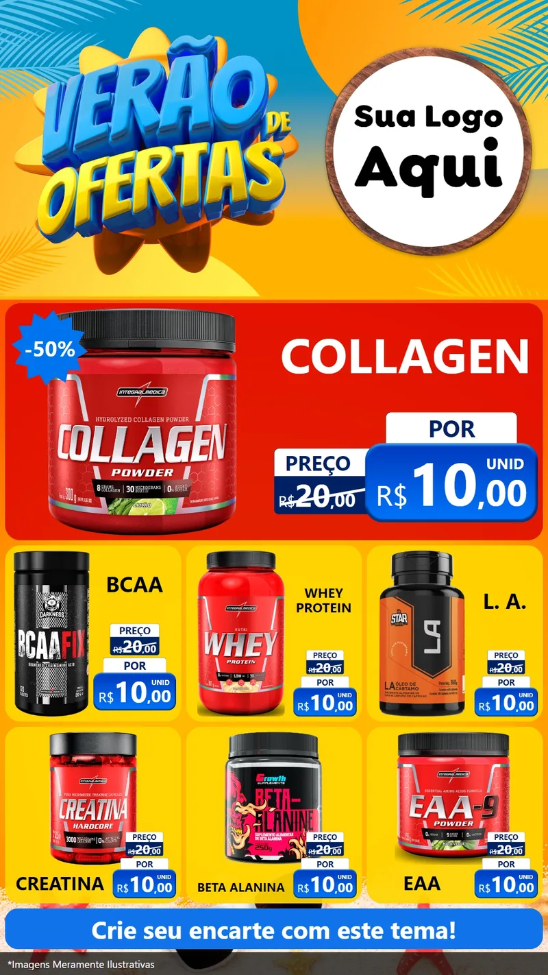 Modelo de Rede Social para Stories com o tema Verão de Ofertas para Suplementos alimentares