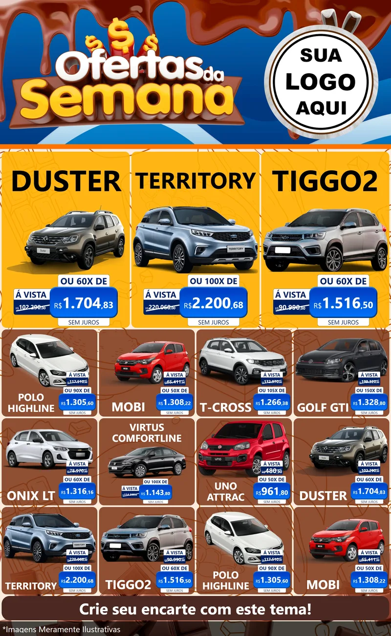 Modelo de Encarte para Encarte Grande com o tema Ofertas da Semana - Páscoa para Concessionaria de Carros