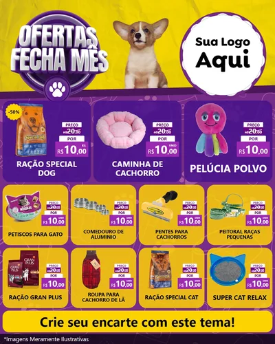 Modelo de Rede Social para Feed Instagram com o tema Ofertas Fecha Mês - Pet Shop para Pet Shop