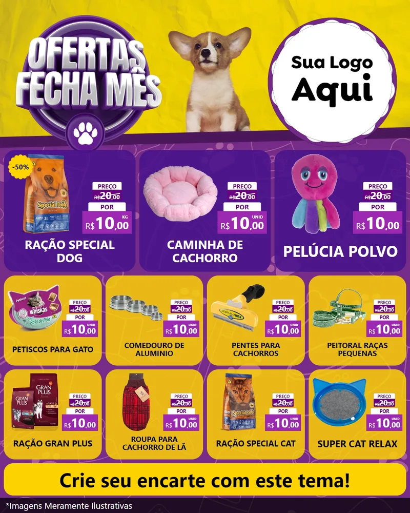 Modelo de Rede Social para Feed Instagram com o tema Ofertas Fecha Mês - Pet Shop para Pet Shop