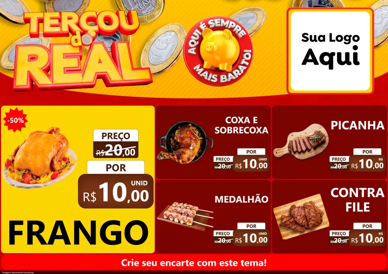 Modelo de Encarte para Encarte A4 Horizontal com o tema Terçou do Real para Assados