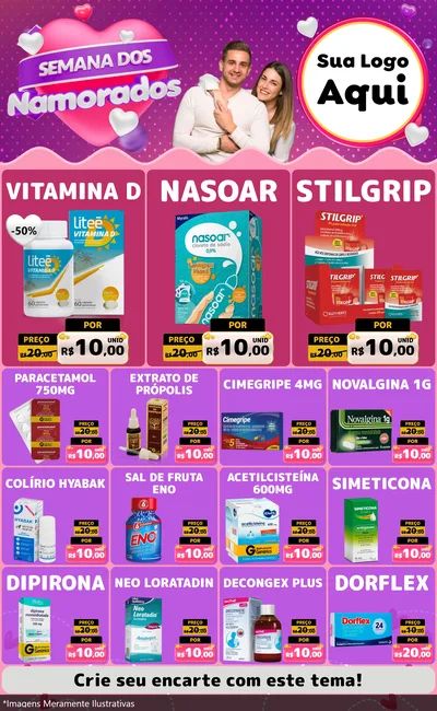 Modelo de Encarte para Encarte Grande com o tema Semana dos Namorados para Farmácia