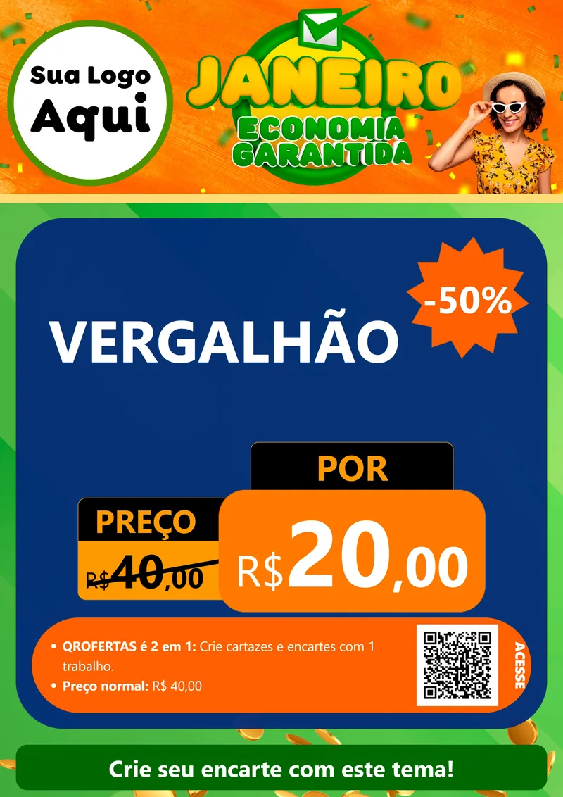 Modelo de Cartaz para Cartaz A4 Vertical com o tema Janeiro - Economia Garantida para Ferragens