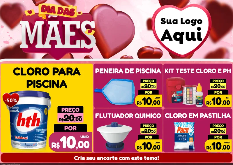 Modelo de Encarte para Encarte A4 Horizontal com o tema Dia Das Mães para Produtos para Piscina