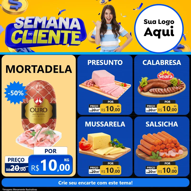 Modelo de Rede Social para Feed Facebook com o tema Semana do Cliente para Frios e Laticínios