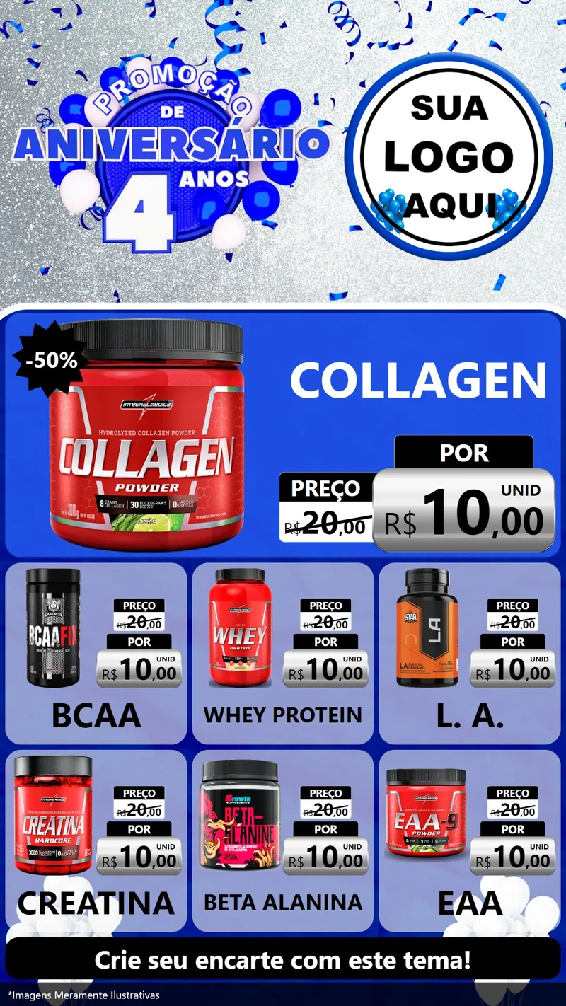 Modelo de Rede Social para Stories com o tema Promoção de Aniversário - 4 Anos para Suplementos alimentares