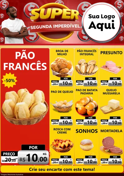 Modelo de Encarte para Encarte A4 Vertical com o tema Super Segunda Imperdível para Padaria
