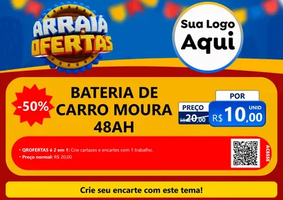 Modelo de Cartaz para Cartaz A4 Horizontal com o tema Arraiá de Ofertas - Junina para Baterias Elétricas