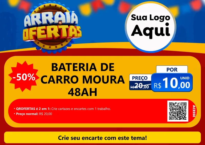 Modelo de Cartaz para Cartaz A4 Horizontal com o tema Arraiá de Ofertas - Junina para Baterias Elétricas