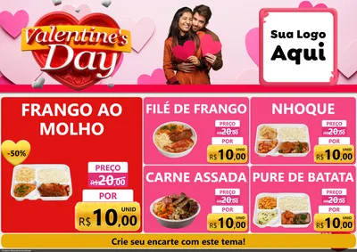 Modelo de Encarte para Encarte A4 Horizontal com o tema Valentine's Day para Restaurante