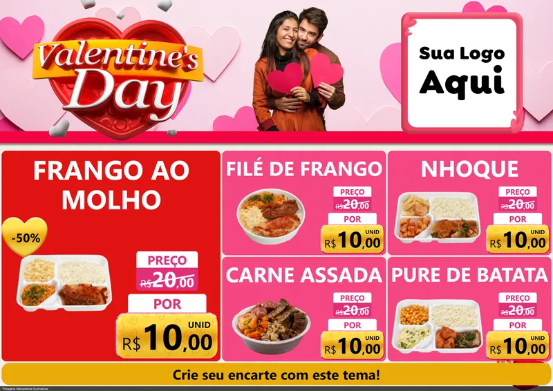 Modelo de Encarte para Encarte A4 Horizontal com o tema Valentine's Day para Restaurante