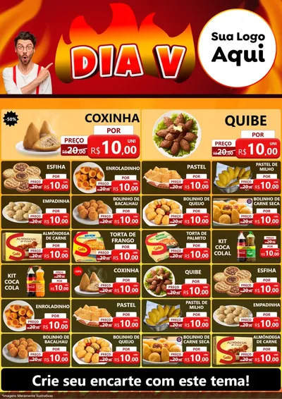 Modelo de Encarte para Encarte A4 Vertical com o tema Dia V para Salgadaria
