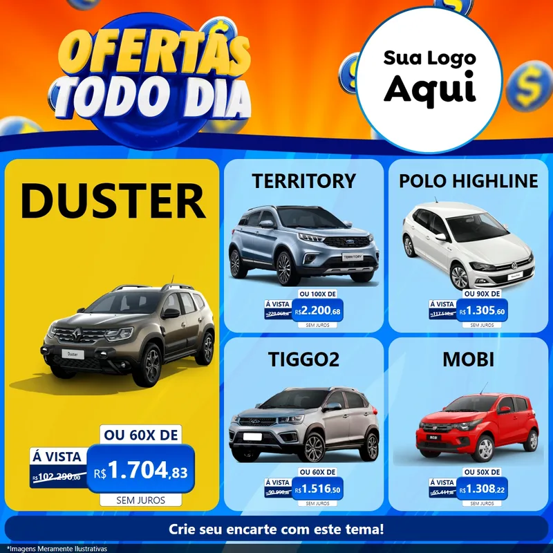 Modelo de Rede Social para Feed Facebook com o tema Ofertas Todo Dia para Concessionaria de Carros