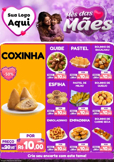 Modelo de Encarte para Encarte A4 Vertical com o tema Mês das Mães para Salgadaria