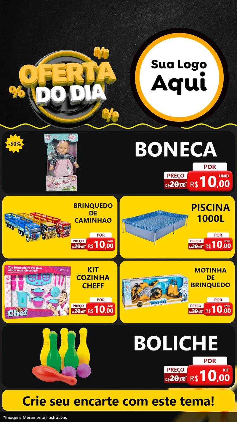 Modelo de TV para TV Vertical com o tema Oferta Do Dia para Brinquedos