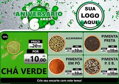 Modelo de Encarte para Encarte A4 Horizontal com o tema Promoção de Aniversário - 6 Anos para Produtos Naturais