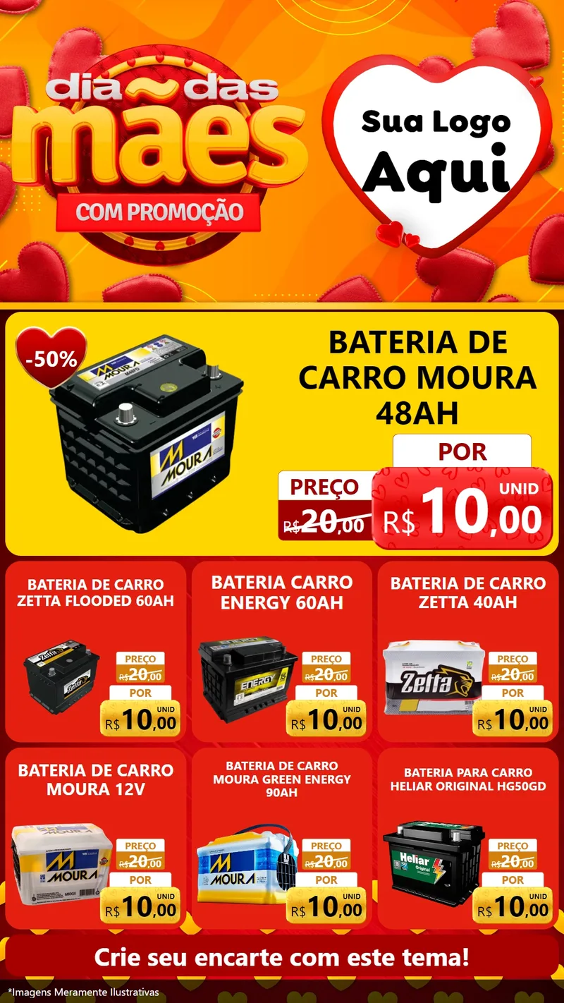 Modelo de Rede Social para Stories com o tema Dia das Mães com Promoção para Baterias Elétricas
