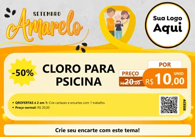 Modelo de Cartaz para Cartaz A4 Horizontal com o tema Setembro Amarelo para Produtos para Piscina