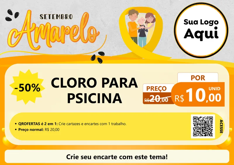 Modelo de Cartaz para Cartaz A4 Horizontal com o tema Setembro Amarelo para Produtos para Piscina