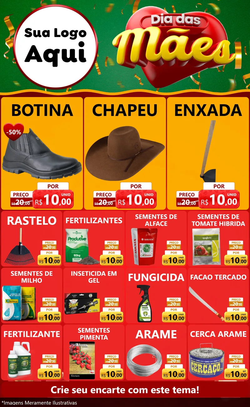 Modelo de Encarte para Encarte Grande com o tema Dia das Mães para Agropecuária
