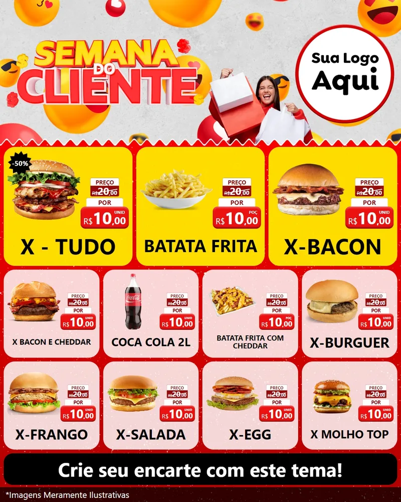 Modelo de Rede Social para Feed Instagram com o tema Semana do Cliente para Hamburgueria