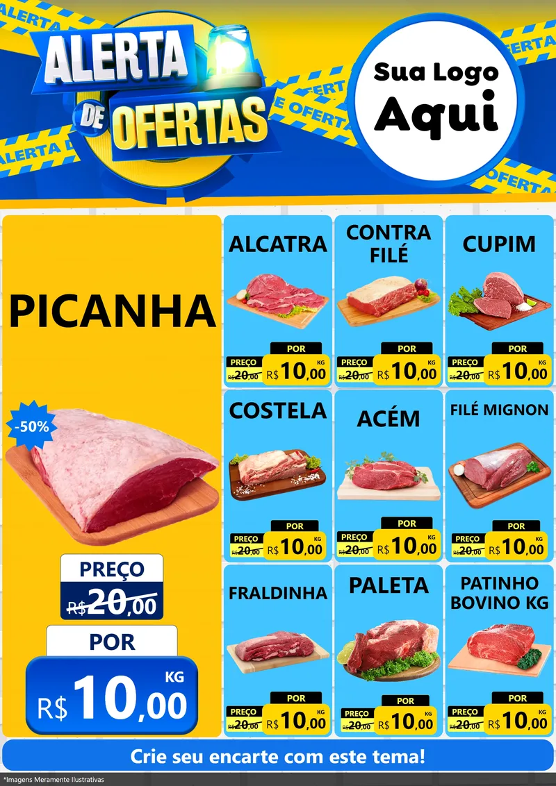 Modelo de Encarte para Encarte A4 Vertical com o tema Alerta de Ofertas para Açougue