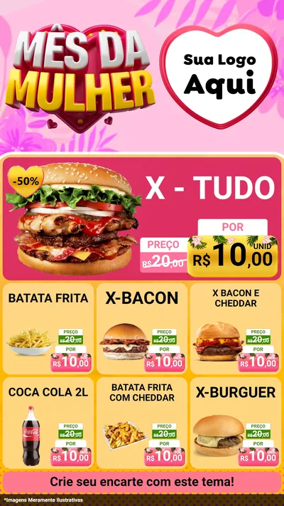 Modelo de Rede Social para Stories com o tema Mês da Mulher para Hamburgueria