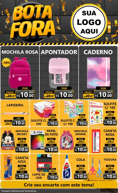 Modelo de Encarte para Encarte Grande com o tema Bota Fora para Papelaria
