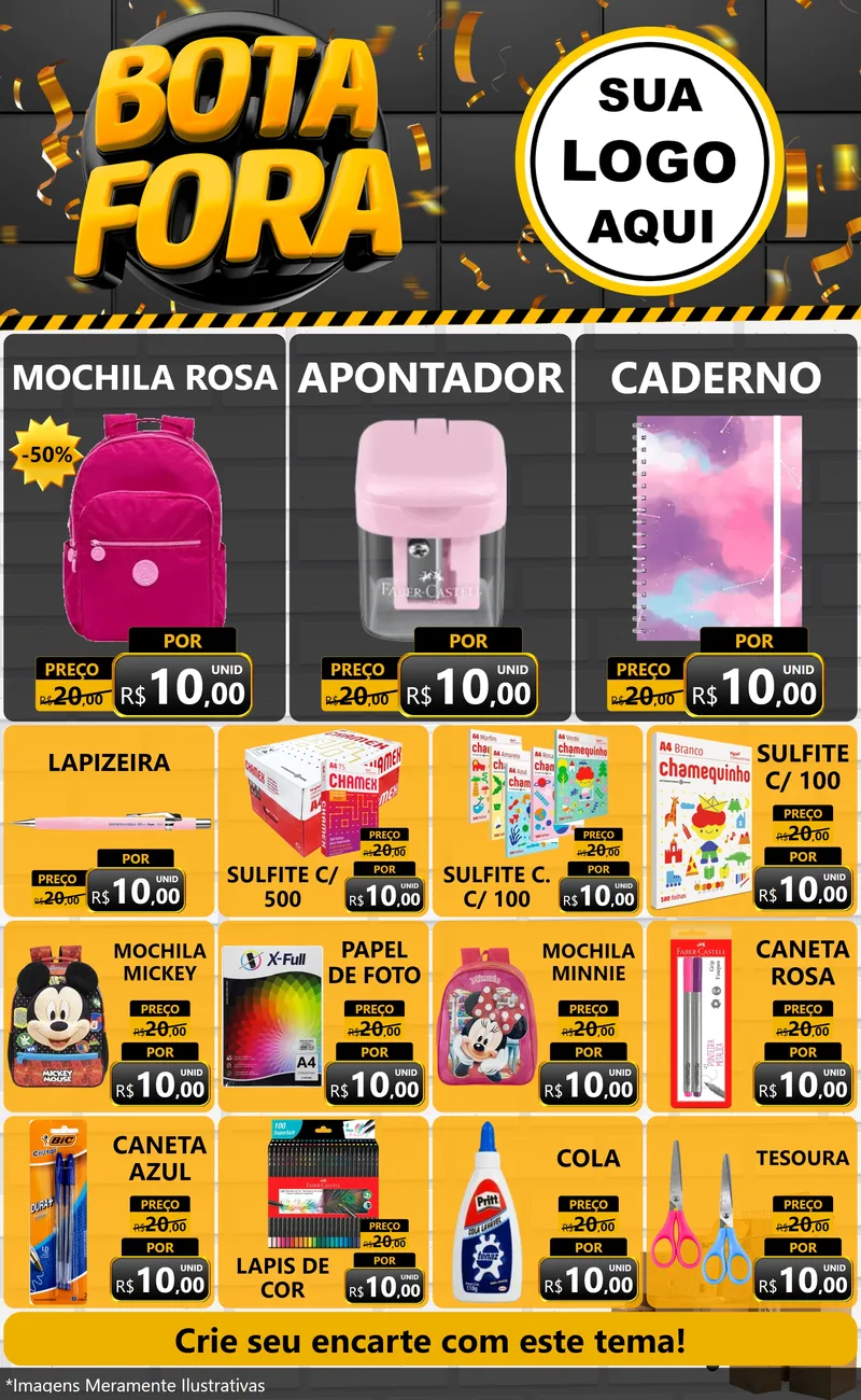 Modelo de Encarte para Encarte Grande com o tema Bota Fora para Papelaria