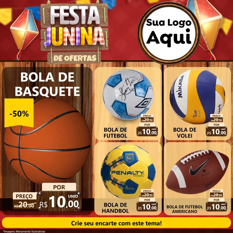 Modelo de Rede Social para Feed Facebook com o tema Festa Junina de Ofertas para Artigos Esportivos