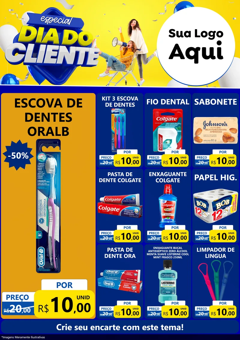 Modelo de Encarte para Encarte A4 Vertical com o tema Especial Dia do Cliente para Higiene Pessoal