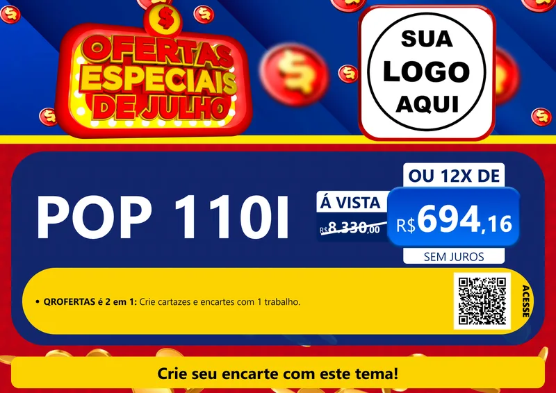 Modelo de Cartaz para Cartaz A4 Horizontal com o tema Ofertas Especiais de Julho para Concessionaria de Motos