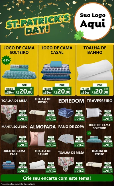 Modelo de Encarte para Encarte Grande com o tema St Patriks Day para Cama, Mesa e Banho