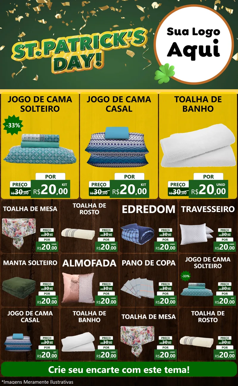 Modelo de Encarte para Encarte Grande com o tema St Patriks Day para Cama, Mesa e Banho
