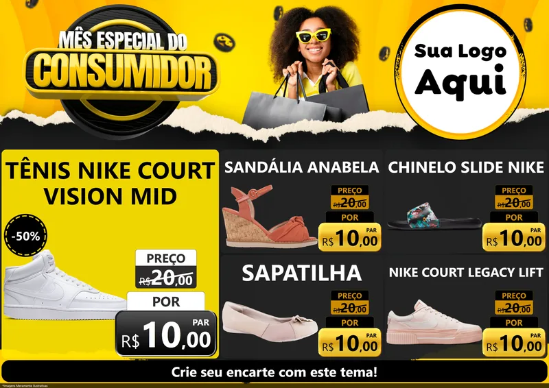 Modelo de Encarte para Encarte A4 Horizontal com o tema Mês Especial do Consumidor para Calçados