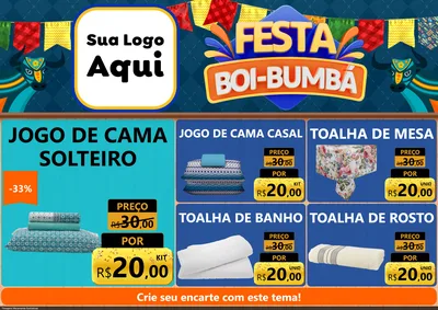 Modelo de Encarte para Encarte A4 Horizontal com o tema Festa Boi Bumbá para Cama, Mesa e Banho