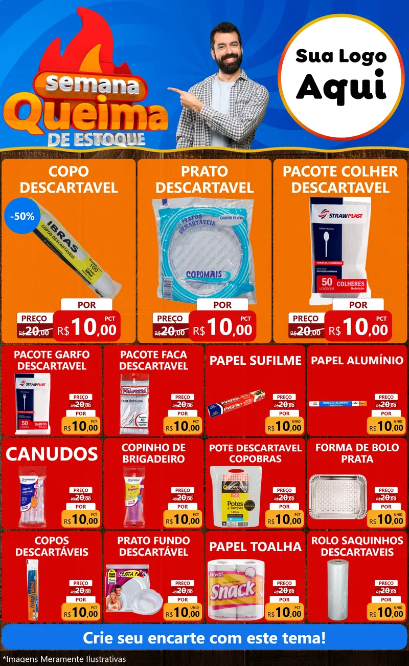 Modelo de Encarte para Encarte Grande com o tema Semana Queima de Estoque para Embalagens