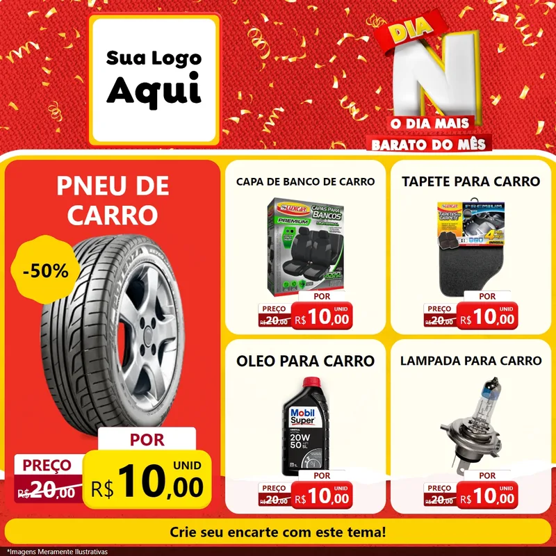 Modelo de Rede Social para Feed Facebook com o tema Dia N o Dia Mais Barato do Mês para Auto peças