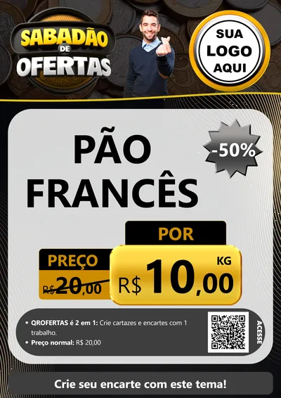 Modelo de Cartaz para Cartaz A4 Vertical com o tema Sabadão de Ofertas para Padaria